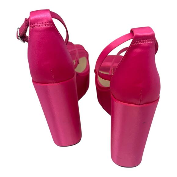 Steve Madden Pink Satin Strappy Platform Wedge Sandals Size 7 - Picture 7 of 9